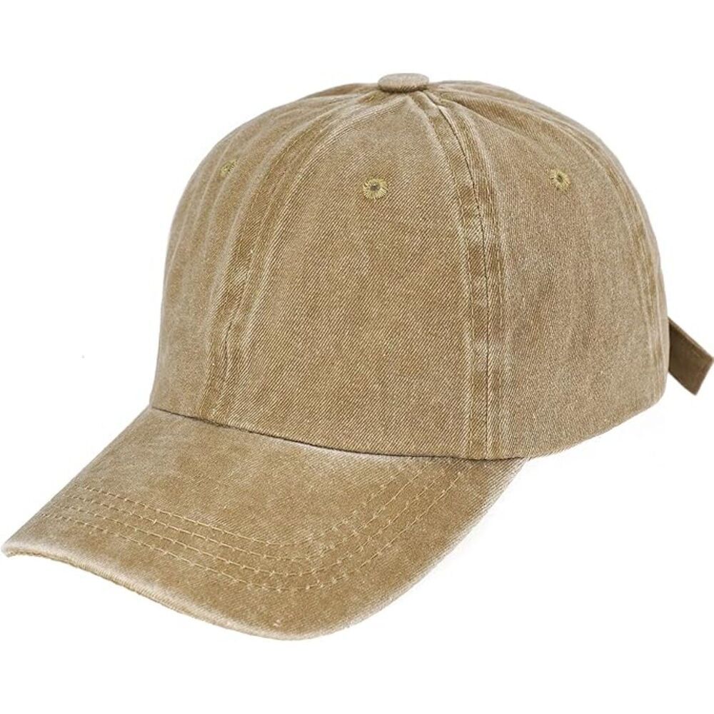 Unisex Dark Khaki Washed Dyed 100% Cotton Adjustable Buckle Classic Baseball Hat